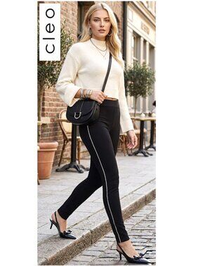 (3 for $30) CLEO - Black pull on pants with delicate silver trim beading